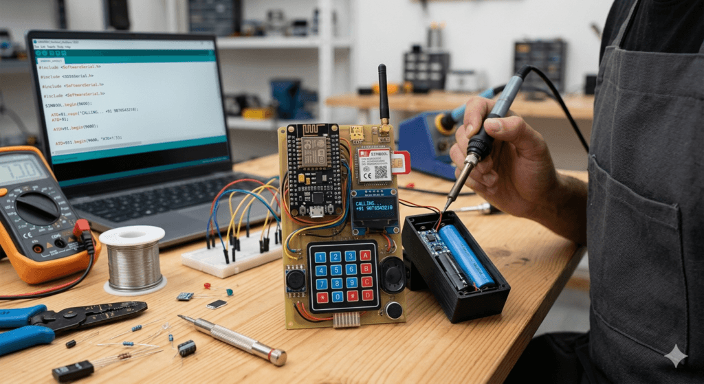 "NodeMCU and SIM800L mobile phone circuit diagram"
\